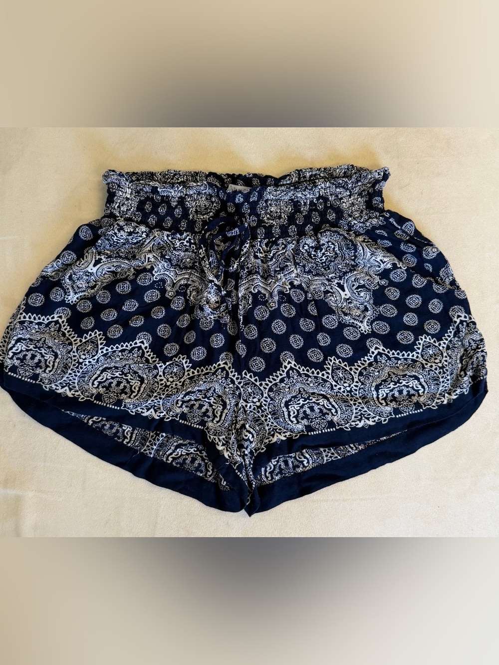 Patrons of Peace Navy Paisley Smocked Waist Boho Shorts Size S